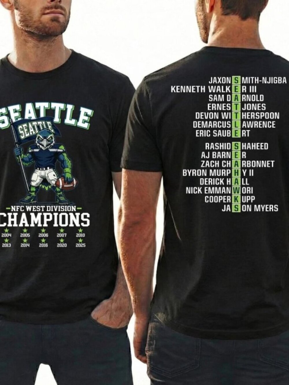 Seattle Seahawks 2025 NFC Seattle Football Nfc West Champs T-Shirt 2 Sided 307 - Picture 2 of 5